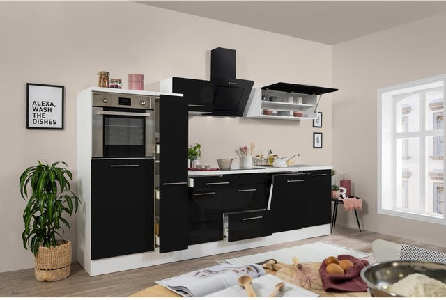 Respekta Premium Küchenzeile modern in Schwarz Hochglanz und Weiß mit Soft-Close-Türen und Schubladen, Breite: 310 cm, Höhe: 91 cm - Bild 1