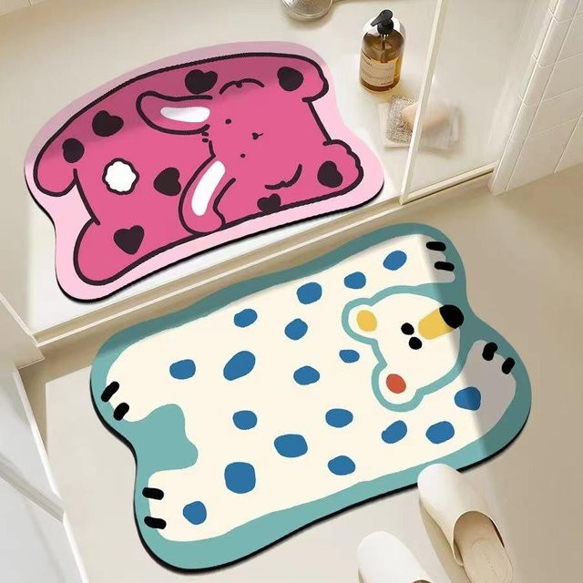 Rutschfeste und schnelltrocknende Badezimmermatte mit Cartoon-Tier-Motiv in Pink, B/B: 30 x 50 cm - Bild 1