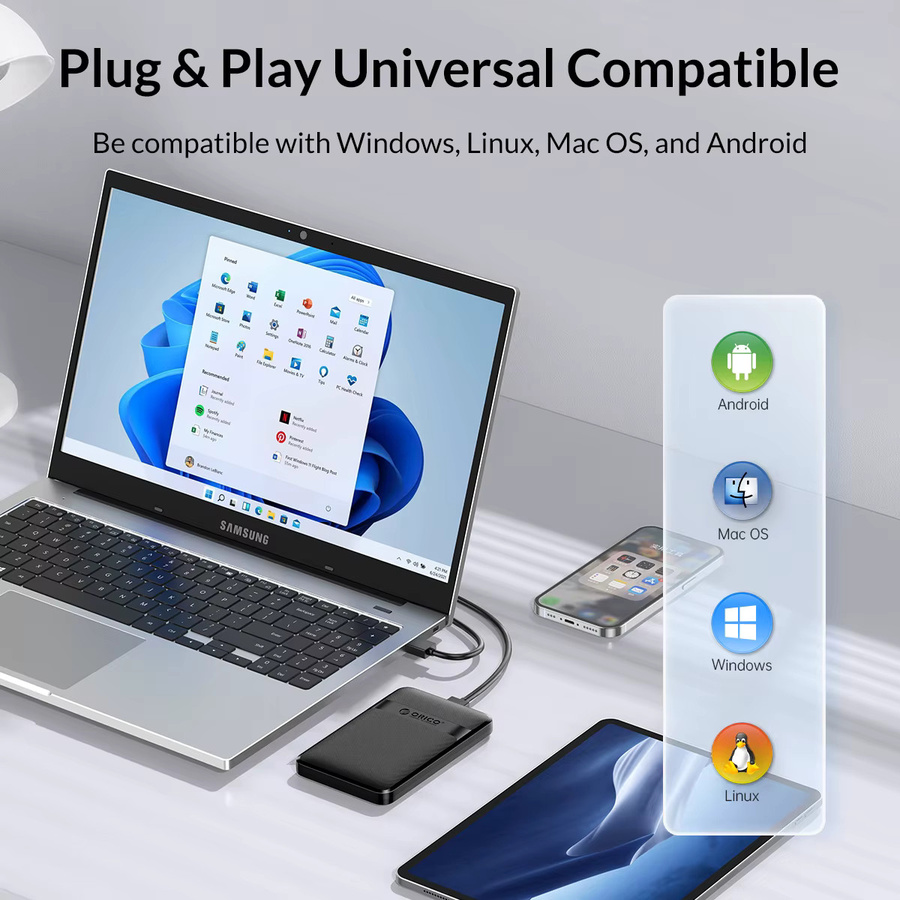 ORICO Externes 2,5 Zoll Festplattengehäuse USB zu SATA 5Gbps für SSD und HDD bis 6TB, Schwarz - Bild 5