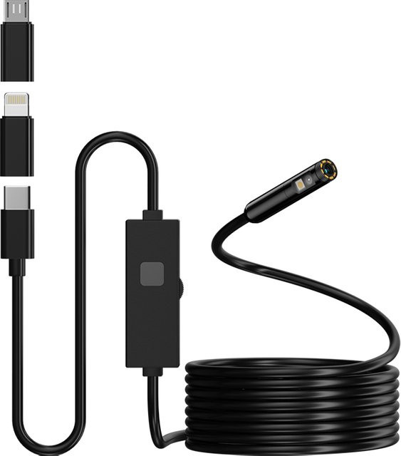ZEMICAM 3-in-1 Industrieendoskop mit Dual-Kamera und 1080P Auflösung für iOS, Android und USB-C, Schwarz, 8 mm Durchmesser - Bild 1