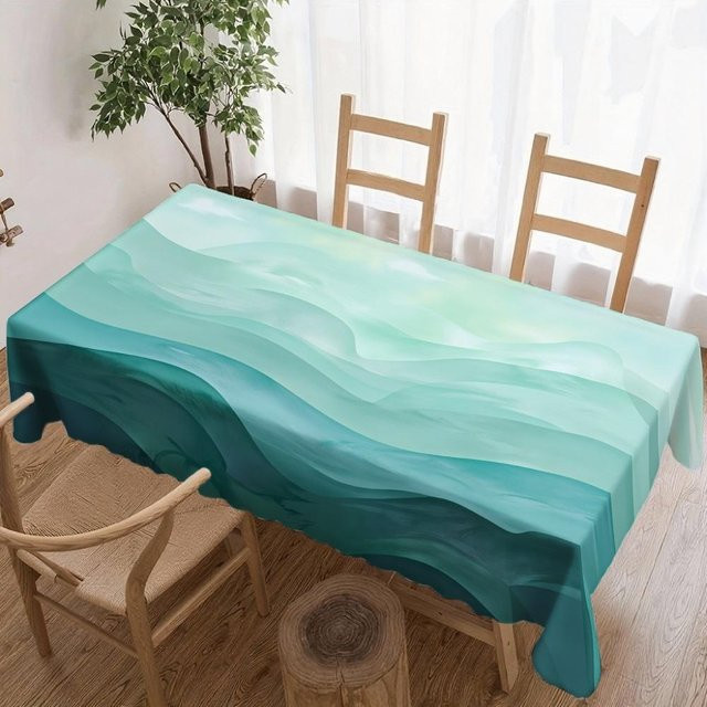 Wasserdichte rechteckige Tischdecke mit Wellenmuster von JMG Household Supplies in Türkis, B/L: 90 x 140 cm - Bild 1