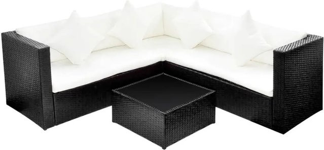vidaXL 4-tlg Garten-Lounge-Set aus Poly Rattan in Schwarz mit Auflagen und Couchtisch - Bild 1