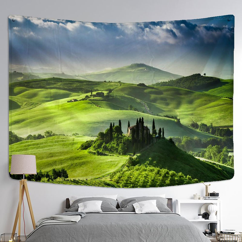 Super Six Wandbehang mit Wiesenlandschaft im Bohemian Stil, grün, B: 95 cm, H: 70 cm - Bild 2