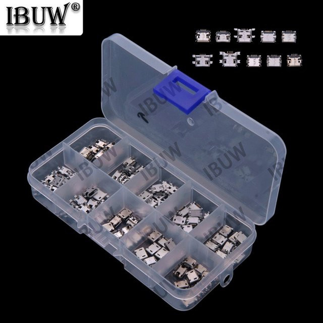 10Values 100 Stück Micro-USB-Buchsenstecker MK5P in Silber, versenkt und oberflächenmontiert - Bild 1