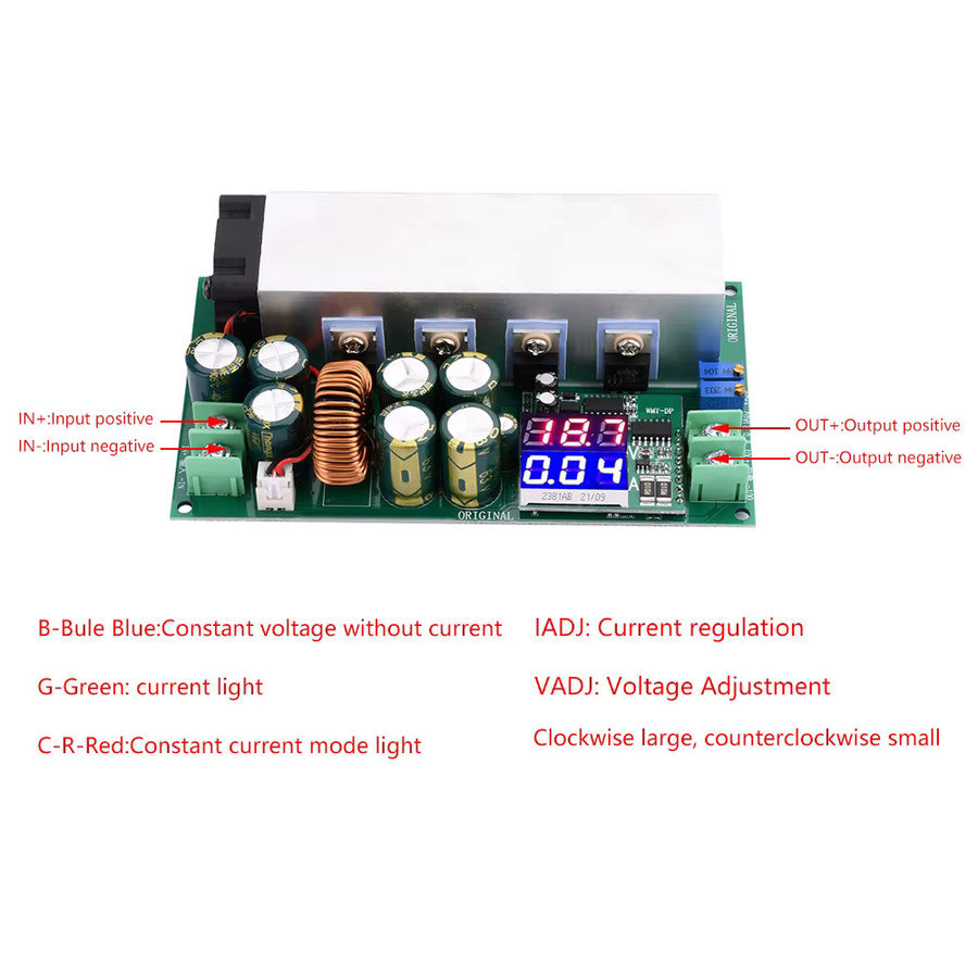 Voktta DC-DC High Power 600 W Abwärtswandler mit Lüfter, einstellbares Stromversorgungsmodul 12 V-80 V auf 2,5 V-50 V, 25 A Konstantstrom, multicolour - Bild 2