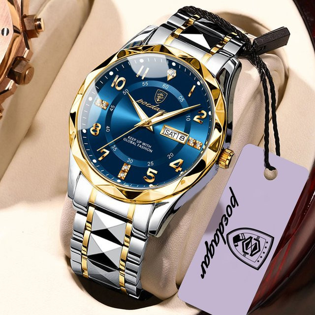 POEDAGAR Armbanduhr Edelstahl, Quarz, Blau, Herren - Bild 1