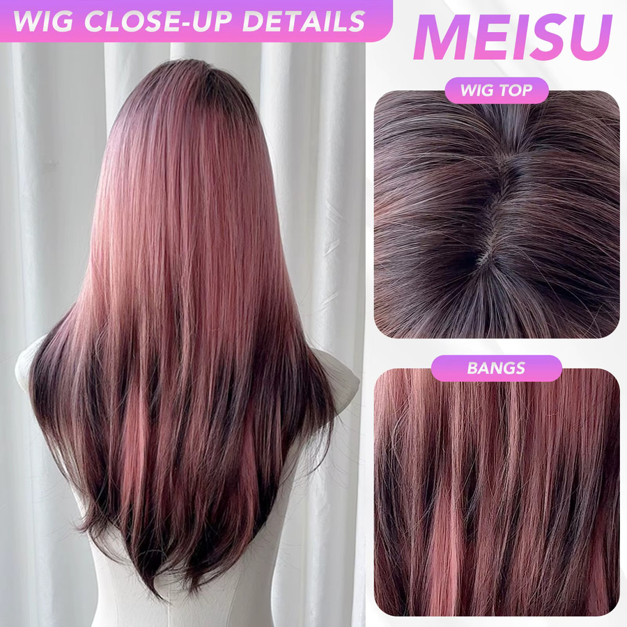 MEISU Synthetische Perücke, 24 Zoll, Rosa, Geschichtet, Damen - Bild 3