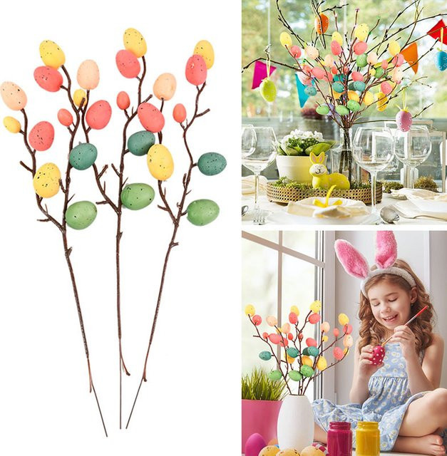 ZQNYCY Osterei-Baumzweige mit bunten Schaumstoff-Eiern zur Dekoration für Ostern, Frühling, Hochzeit und Party, Mehrfarbig - Bild 1