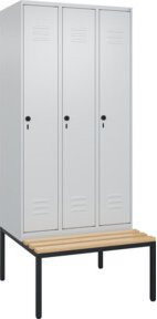 C+P Spind Classic PLUS Spind mit Sitzbank, 3 Abteile, Grau/Schwarz, B/T/H: 212,0 x 90,0 x 81,5 cm - Bild 1