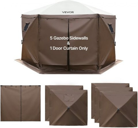 VEVOR 6er Set Pavillon Seitenwände aus Polyester in Braun mit Reißverschlusstür und 2 Fenstern, Wasserfeste Seitenplanen mit Sonnenschutz, B/H: 173 x 148 cm - Bild 1
