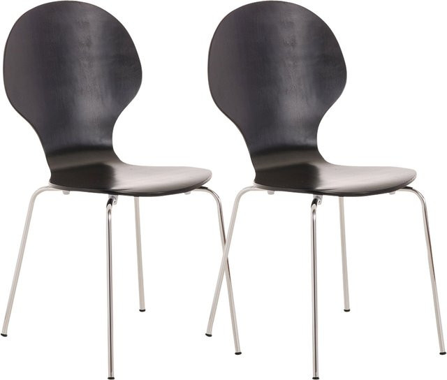 TPFLiving 2er Set Besucherstuhl Daggy mit Holzsitz und Metallgestell in Schwarz und Silber, stapelbar - Bild 1