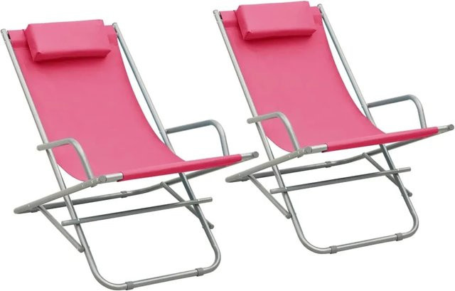 Set aus 2 vidaXL Schaukelstühlen aus pulverbeschichtetem Stahl in Pink mit Armlehnen und verstellbarer Kopfstütze - Bild 1