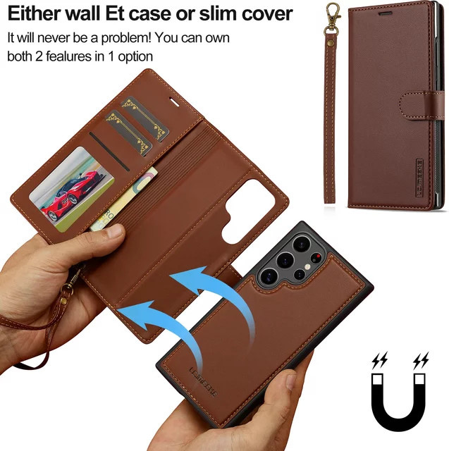 Leder Magnetische Flip Wallet Case für Samsung Galaxy S26 S25 S24 S23 S22 S21 sowie A17 A16 A36 A56 A15 A35 A55 A54 A34 in Braun - Bild 1