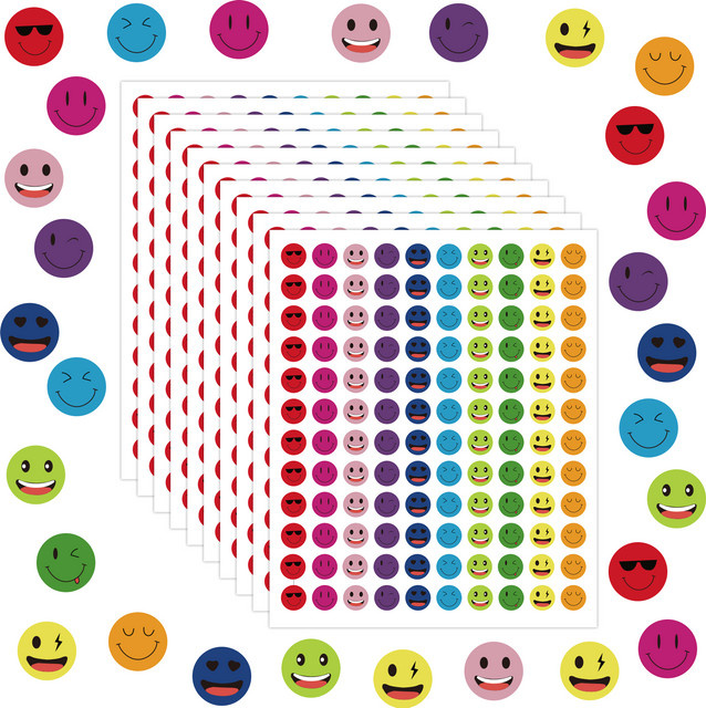 1200 Stück Mini Happy Smile Face Aufkleber in Bunt aus Papier - Bild 1