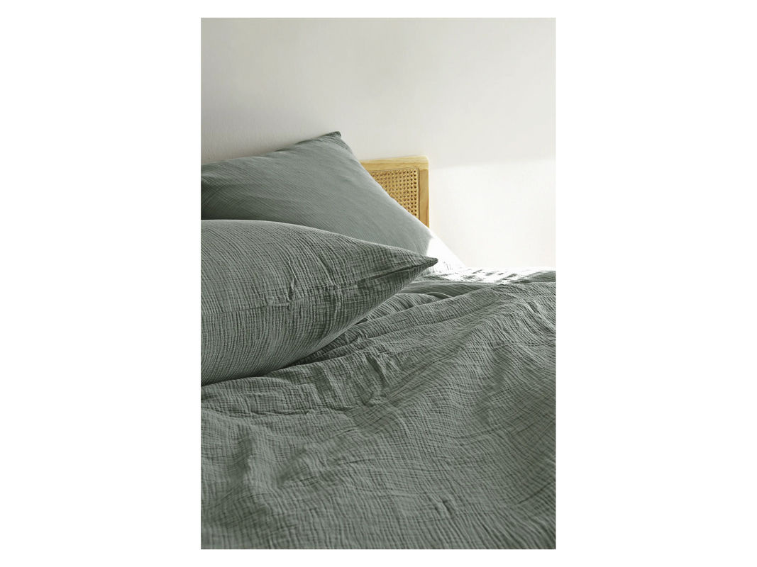 Bierbaum Musselin Bettwäsche aus Baumwolle in Salbeigrün Uni, Set bestehend aus Bettbezug und Kissenbezug, B/H: 155 x 220 cm, Kissen: 80 x 80 cm - Bild 3