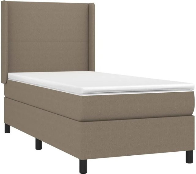 vidaXL Boxspringbett mit Matratze und LED-Unterbettbeleuchtung in Taupe, Hybrid-Konstruktion mit Taschenfederkern und USB-Ladeport, B/T/H: 90 x 200 x 118 cm - Bild 1