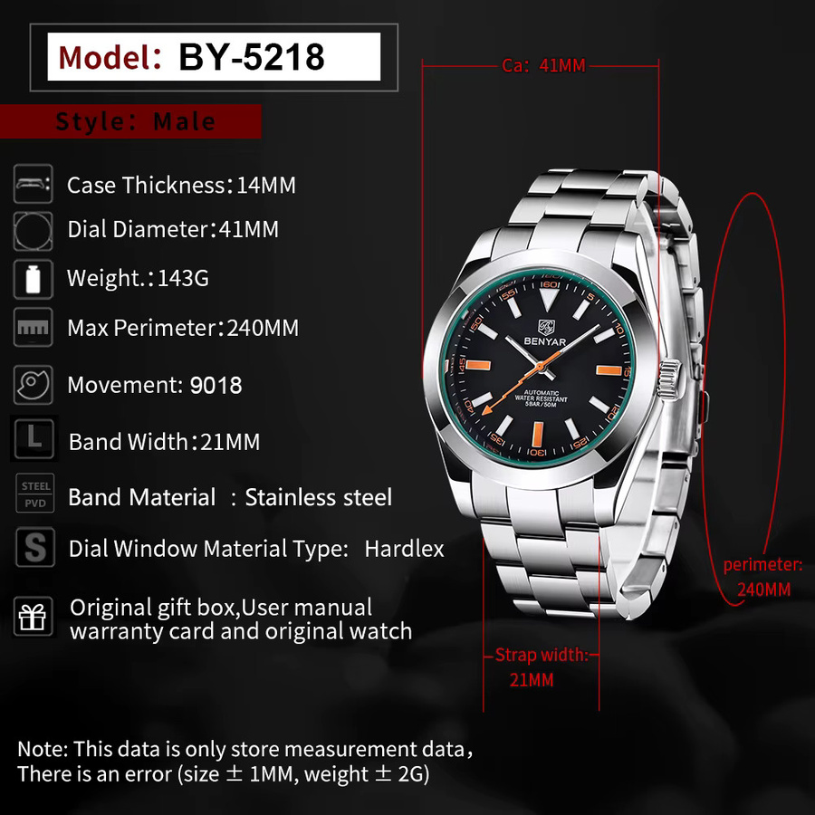 BENYAR Armbanduhr Automatik, Edelstahl, Blau, Herren - Bild 5