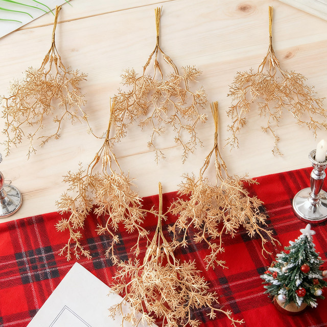 6er Set Künstliche Pflanzen in Gold und Silber als Dekoration für Weihnachten, Hochzeiten und DIY-Projekte - Bild 1