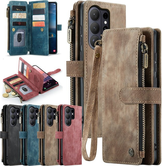 Leder Brieftasche Flip Case für Samsung Galaxy S26 Ultra S25 S24 S23 S22 in Schwarz mit Kartenfächern und Handgelenkband - Bild 1