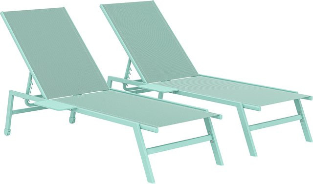 Outsunny Garten-Sonnenliegen Set mit 2 Liegen und Seitentisch, Grün, Textilene, B/H/T: 74 x 190 x 35 cm - Bild 1