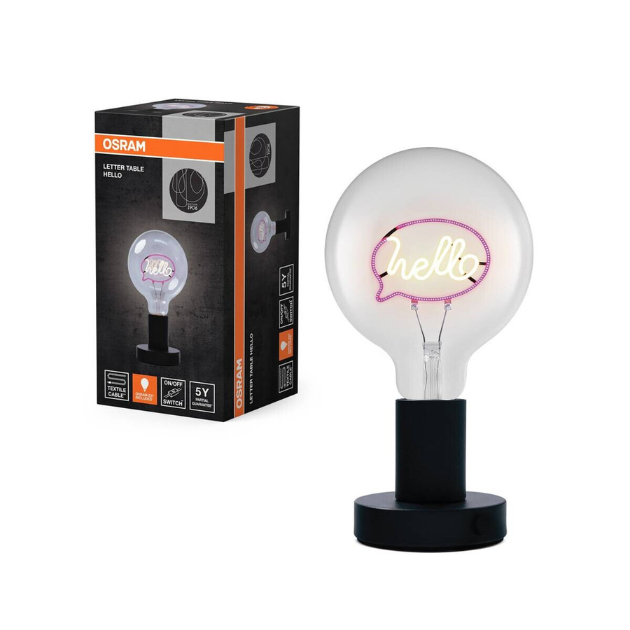 OSRAM LED-Tischleuchte Lettertable Hello in Schwarz aus Metall und Glas, E27, B/T/H: 12,5 x 12,5 x 23,1 cm - Bild 3