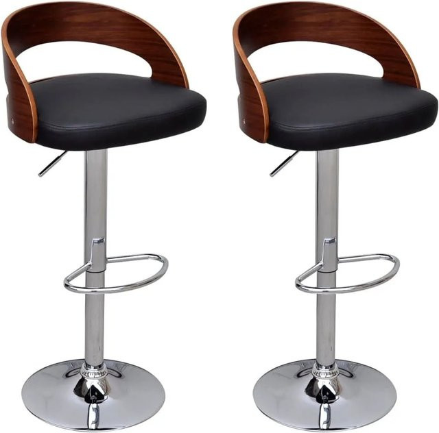 vidaXL Barhocker 2er Set aus Bugholz mit Kunstleder in Walnuss/Schwarz-braun, drehbar 360 Grad, modern - Bild 1