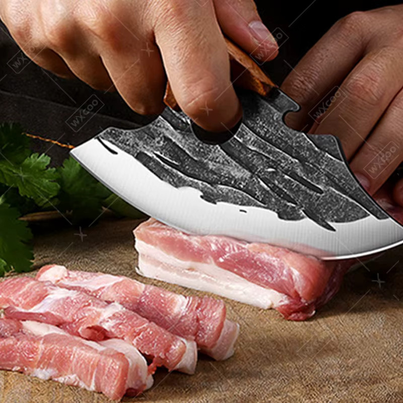 WXCOO Metzgermesser aus Kohlenstoffstahl mit Holzgriff als vielseitiges Küchenmesser für Fleisch, Geflügel und Grill - Bild 4