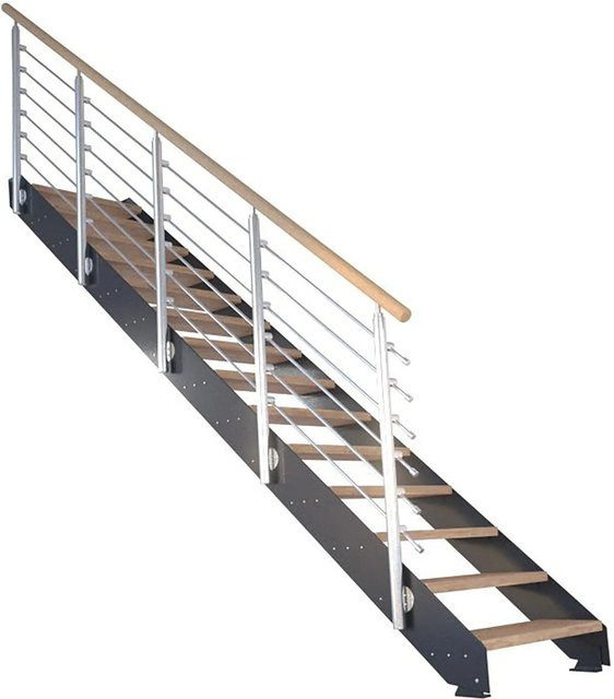StarWood Treppen Kos Treppe mit 10 Stufen in Eiche Rustik Geölt und schwarzem Design-Geländer, Höhe: 107 cm - Bild 1