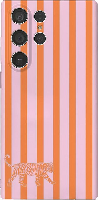 Potdemiel Handyhülle mit rosa-orange gestreiftem Tiger-Design für Samsung Galaxy S25 S24 S23 Ultra Plus A35 A322 Glänzendes Hard Cover - Bild 1