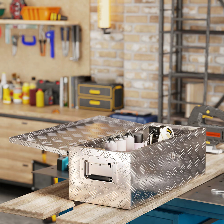Svintora Aluminium-Werkzeugbox in Silber, wasserdichte und abschließbare Werkzeugkiste mit Griff für LKW, Anhänger und Garage, B/T/H: 76,0 x 33,0 x 25,0 cm - Bild 3