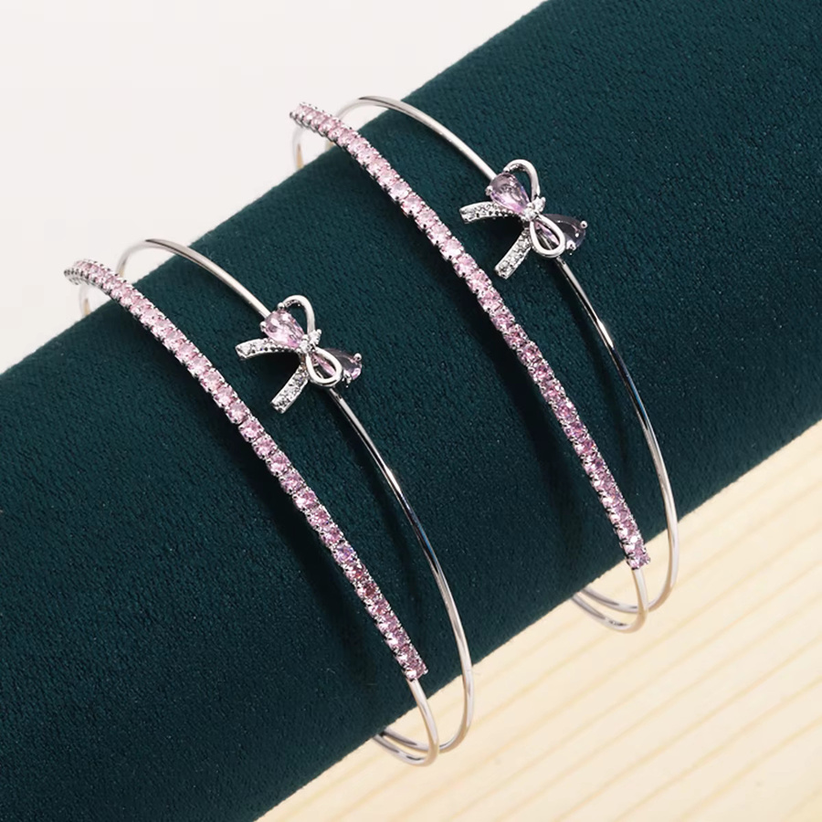 YUYAN Armreifen, Rosa CZ, Doppel Linie, Bowknot, Damen - Bild 3