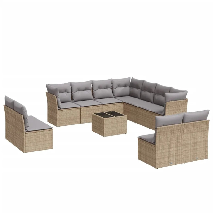 vidaXL 12-teilige Garten-Sofagarnitur in U-Form aus Polyrattan mit Kissen in Beige-grau - Bild 2