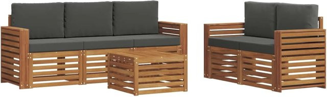 vidaXL 6-teilige Sofagarnitur in U-Form aus Massivholz Akazie in Natur und Anthrazit mit Tisch und Polsterkissen - Bild 1