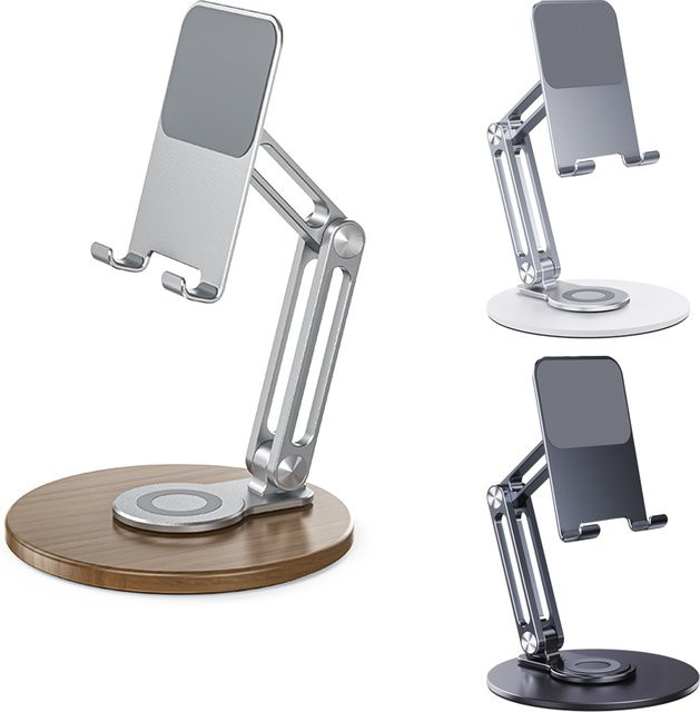 Prichiamo Universal Handy und Tablet Ständer aus Holz mit 360 Grad Drehung in Braun und Silber - Bild 1