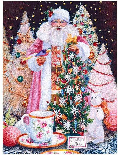 FIYO 5D DIY Diamantmalerei Weihnachtsmann und Weihnachtsbaum, Stickerei Set in Grau und Mehrfarbig, B x H: 20 x 30 cm - Bild 1