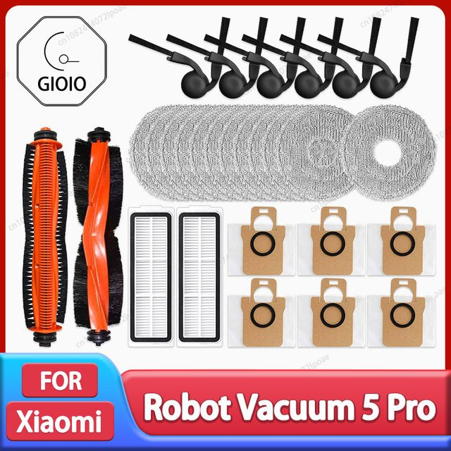 GIOIO Ersatzteil-Set für Xiaomi Roboter Vakuum 5 Pro / OV21GL mit Hauptbürste, Seitenbürste, HEPA-Filter, Mopp-Tuch und Staubbeuteln - Bild 1