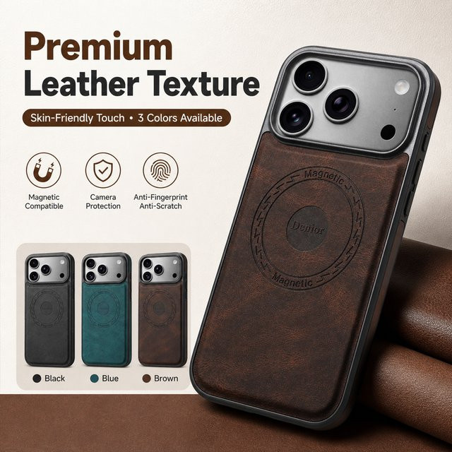 Denior Retro Handyhülle aus PU-Leder mit magnetischer kabelloser Ladefunktion für iPhone 17 16 15 14 13 12 Plus Pro Max Air, sturzsicher - Bild 1