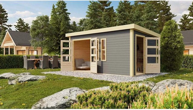Karibu Holz-Gartenhaus Vännersborg in Terragrau mit Flachdach und modernem Design, B: 422 cm, T: 272 cm - Bild 1