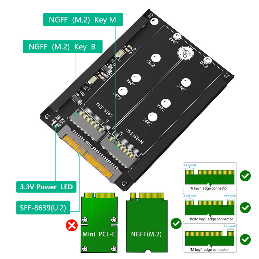 T.F.SKYWINDINTL 2 in 1 Adapter von M.2 NVMe SSD und B-Key/B&M-Key SSD zu SFF-8639 U.2 mit Halterung für MSATA SSD als 7mm 2.5 Zoll SATA Laufwerk in Schwarz und Orange - Bild 3
