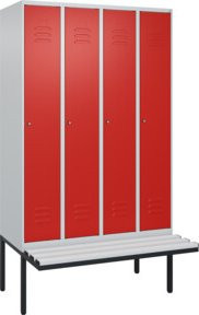 C+P Spind Classic PLUS Garderobenspind mit Sitzbank, 4 Abteile, Lichtgrau, B/T/H: 212 x 120 x 81,5 cm - Bild 1