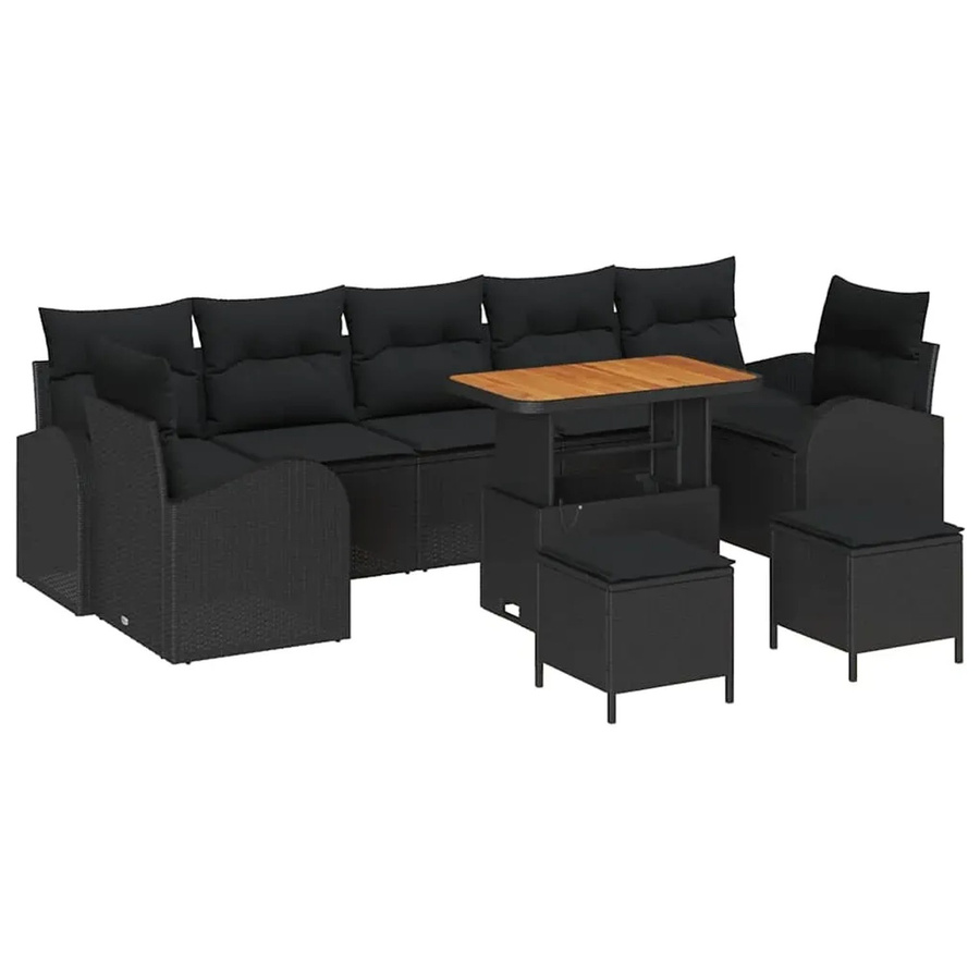 vidaXL Garten-Sofa-Set aus Poly Rattan mit 10 Teilen und Kissen in Schwarz - Bild 2