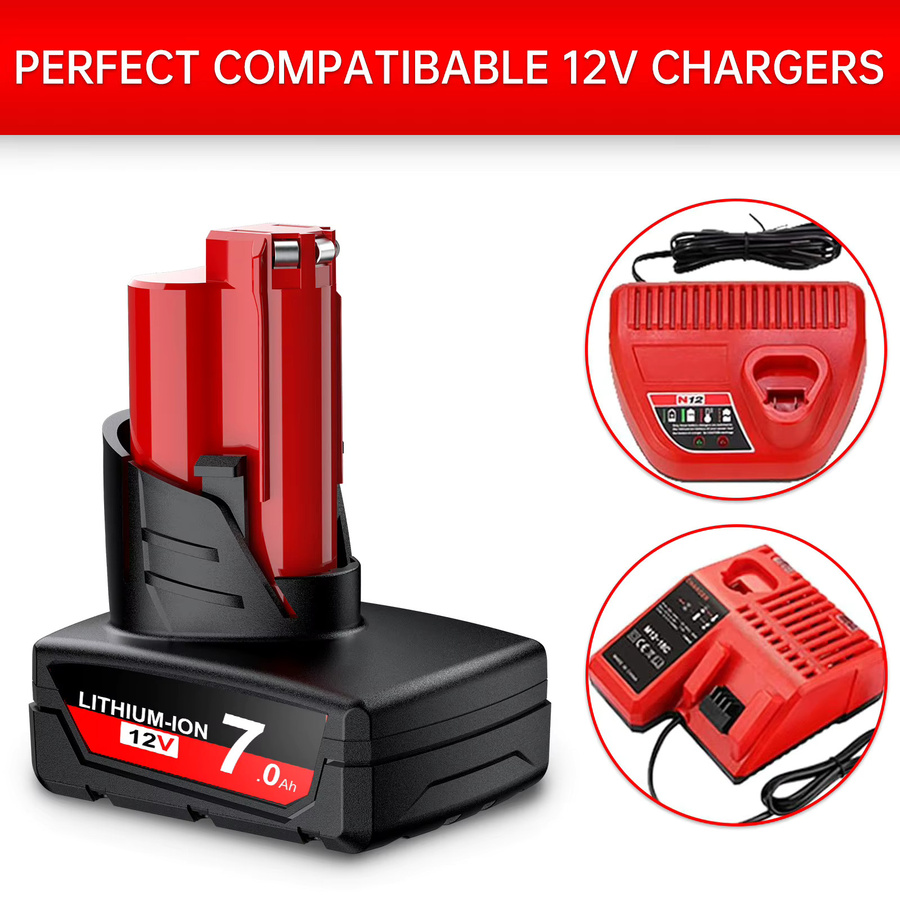 Milwaukee M12 Li-Ion Akku 12 V mit 7000 mAh in Rot für M12 B2 M12 XC Werkzeuge - Bild 3