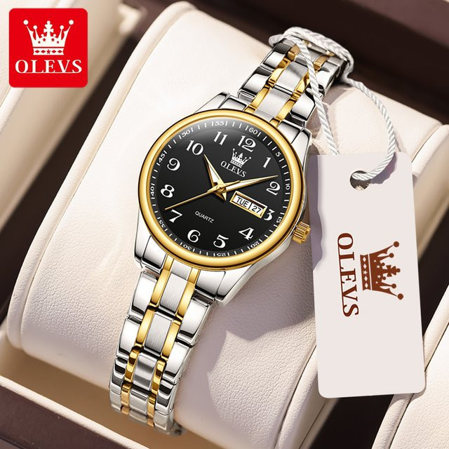 OLEVS Armbanduhr, Quarz, Edelstahl, Schwarz, Damen - Bild 1