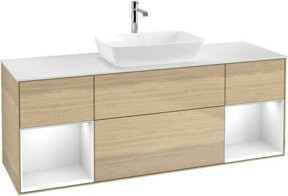 V&B Waschtischunterschrank Finion mit Wandbeleuchtung, Farbe Weiß und Eiche, Breite: 160 cm, Tiefe: 50,1 cm, Höhe: 50,1 cm - Bild 1