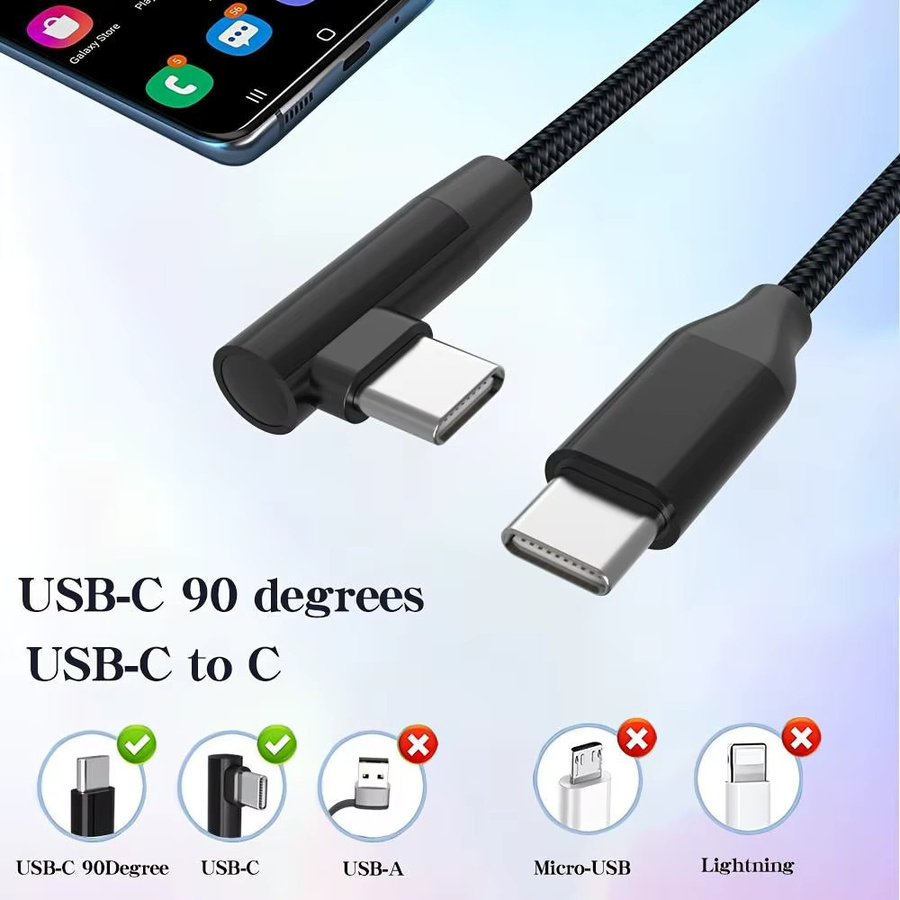 LAIHONEN USB-C Schnelllade-Datenkabel 60W mit 90 Grad Winkel, schwarzes Nylon-Geflechtkabel für Samsung, iPhone 15 und iPad - Bild 5