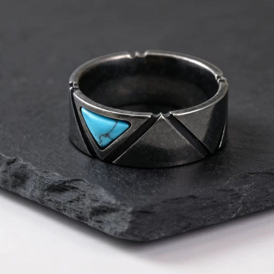 mprainbow Edelstahlring, Schwarz, Türkis, Vintage, Herren - Bild 4