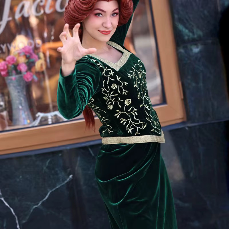 Keeppley Shrek Prinzessin Fiona Cosplay Kostüm, langes Kleid, Grün - Bild 2