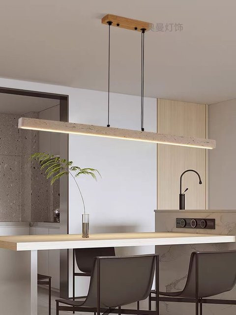 HomeLover Wabi Sabi Lineare Pendelleuchte aus gelbem Travertin Naturstein für Esszimmer und Küche - Bild 1