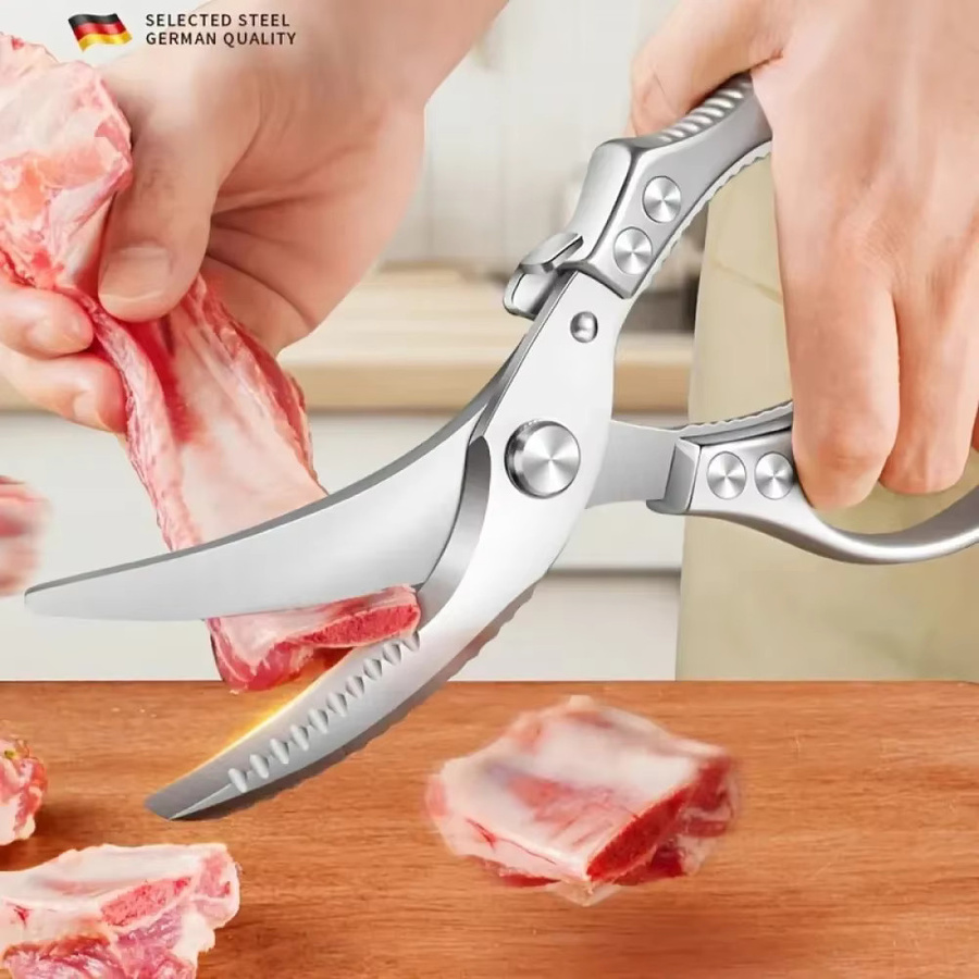 PLYS Hühnerknochenschere aus Edelstahl in Silber mit ergonomischem rutschfestem Griff für Hühnerknochen und Fischgräten - Bild 2
