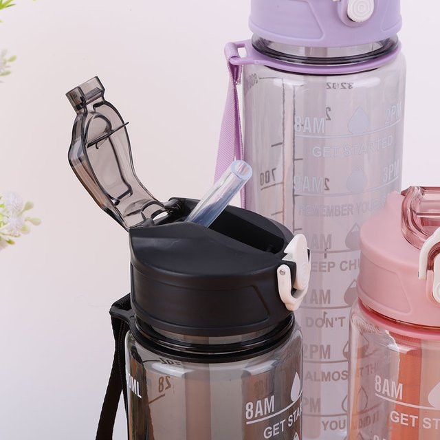 LAIMANEI Sport-Trinkflasche mit Strohhalm und Griff in Schwarz, 800 ml, auslaufsicherer Fitness-Krug für Outdoor-Sport - Bild 1